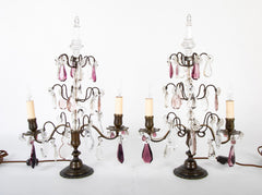 Pair of Early 20th Century Brass & Cut Glass Electrified Candelabra