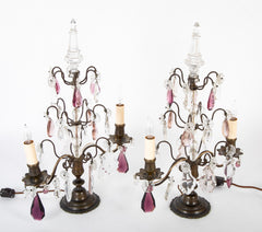 Pair of Early 20th Century Brass & Cut Glass Electrified Candelabra