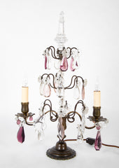 Pair of Early 20th Century Brass & Cut Glass Electrified Candelabra