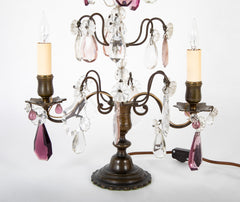 Pair of Early 20th Century Brass & Cut Glass Electrified Candelabra