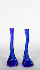 Elsa Peretti for Tiffany Pair of Cobalt Blue Cast Glass Candlesticks