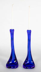 Elsa Peretti for Tiffany Pair of Cobalt Blue Cast Glass Candlesticks