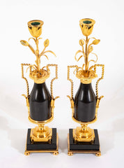 A Pair of French Ormolu & Slate L:ouis XVI Candlesticks