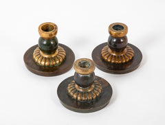 Set of Three Danish Patinated & Polished Bronze Candlesticks