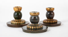 Set of Three Danish Patinated & Polished Bronze Candlesticks