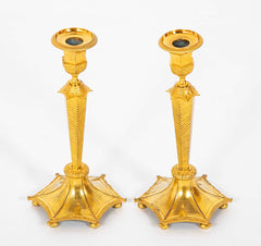 Pair of Early 19th Century Russian Neoclassical Gilt Candlesticks