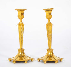 Pair of Early 19th Century Russian Neoclassical Gilt Candlesticks