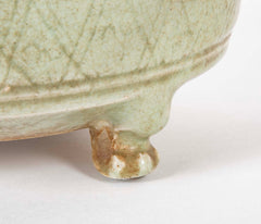 Chinese Longquan Celadon Censor with Geometric Design & Incised Rings