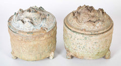 Pair of Chinese Han Dynasty Green Glazed "Hill" Censers