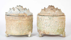 Pair of Chinese Han Dynasty Green Glazed "Hill" Censers