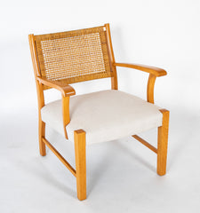 A Mid-Century Beech Frame Armchair with Caned Back