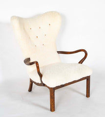 Jacob Hermann Mid-Century Upholstered Wing Chair of Mahogany