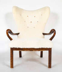 Jacob Hermann Mid-Century Upholstered Wing Chair of Mahogany