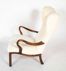 Jacob Hermann Mid-Century Upholstered Wing Chair of Mahogany