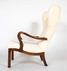 Jacob Hermann Mid-Century Upholstered Wing Chair of Mahogany