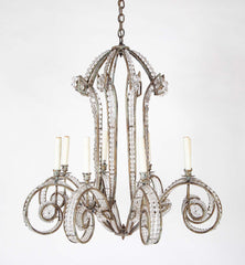 A Late 20th Century 8 Light Metal and Crystal Bead Chandelier