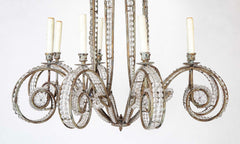 A Late 20th Century 8 Light Metal and Crystal Bead Chandelier