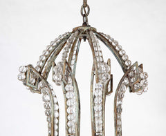 A Late 20th Century 8 Light Metal and Crystal Bead Chandelier