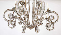 A Late 20th Century 8 Light Metal and Crystal Bead Chandelier