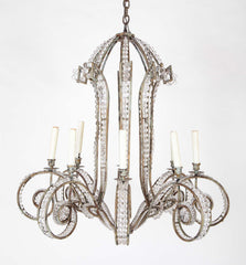 A Late 20th Century 8 Light Metal and Crystal Bead Chandelier