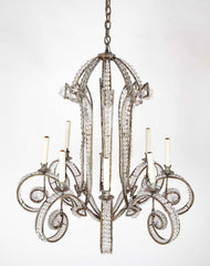 A Late 20th Century 8 Light Metal and Crystal Bead Chandelier