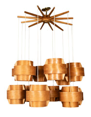 A Swedish Mid-Century 10 Lamp Suspended Ceiling Light of Pine