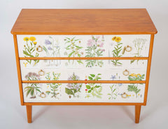 Swedish Chest with Applied Botanical Lithographs in the Manner of Josef Frank