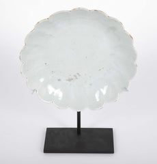 Celadon Porcelain Dish with Molded Petal Form