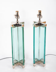 Pair of Glass Lamps in the Manner of Fontana Arte