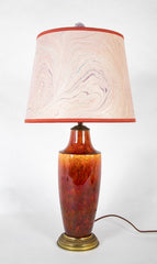 Pair of Deep Red Ceramic Lamps on Metal Bases