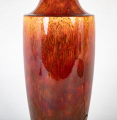 Pair of Deep Red Ceramic Lamps on Metal Bases