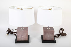 A Pair of 20th Century Shagreen Cube Lamps