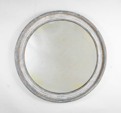 A Round Swedish Mirror with Whitewashed & Patinated Heavy Wood Frame