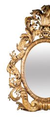 Large Oval Italian Mirror with Baroque Carved Giltwood Frame