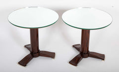 Pair of Round Mirror Top Tables Attributed to Jules Leleu