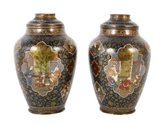 A Pair of Mid 19th Century Persian Hand Painted Metal Oil Lamps