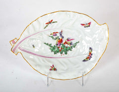 A Worcester Porcelain Lozenge Shape Dish Decorated with a Bird & Bugs