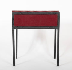 Pair of Red Leather & Wrought Iron Tables After Model of Jean-Michel Frank