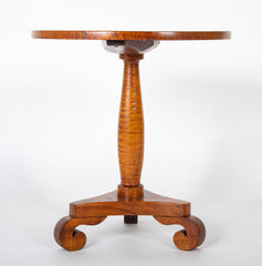 American Tiger Maple Pedestal Table on Scroll Feet