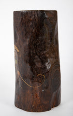 A Japanese Natural Wood Vase with Metal Inlay Decoration