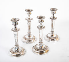 Set of Four 950 Silver Candlesticks with Acanthus Design on Base