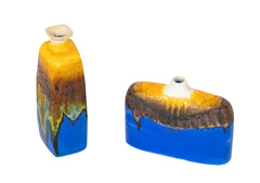 Two Drip Brown Glaze over Blue Stoneware Vases by Marcello Fantoni