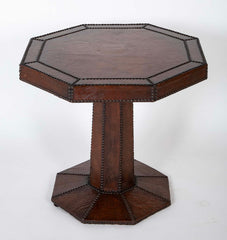 Mid-Century Octagonal Side Table with Leather & Nail Head Top