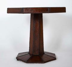 Mid-Century Octagonal Side Table with Leather & Nail Head Top