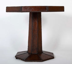 Mid-Century Octagonal Side Table with Leather & Nail Head Top