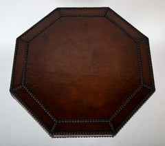 Mid-Century Octagonal Side Table with Leather & Nail Head Top