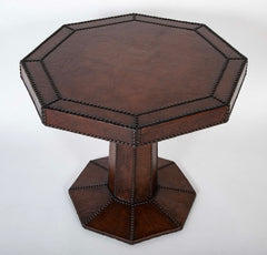 Mid-Century Octagonal Side Table with Leather & Nail Head Top