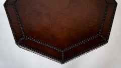 Mid-Century Octagonal Side Table with Leather & Nail Head Top