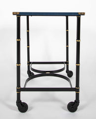 Jacques Adnet Metal, Leather and Wood Side Table on Casters