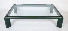 Karl Springer Green Embossed Leather Glass Top Coffee Table